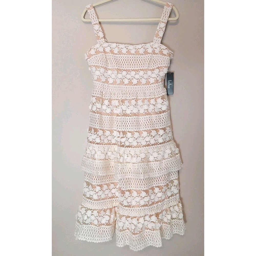 Lulus Women Ivory Nuetral Crochet Midi Sleeveless Dress Size M